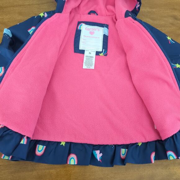 Carter's Girls Navy Blue & Rainbow, Cat, Unicorn Hooded Fleece Lined jacket 3T - Picture 3 of 8